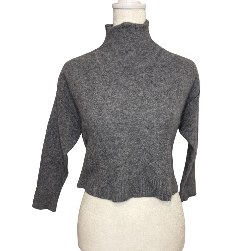 Pilcro Anthropologie 100% Cashmere Cropped Turtleneck Sweater Heather Gray XS